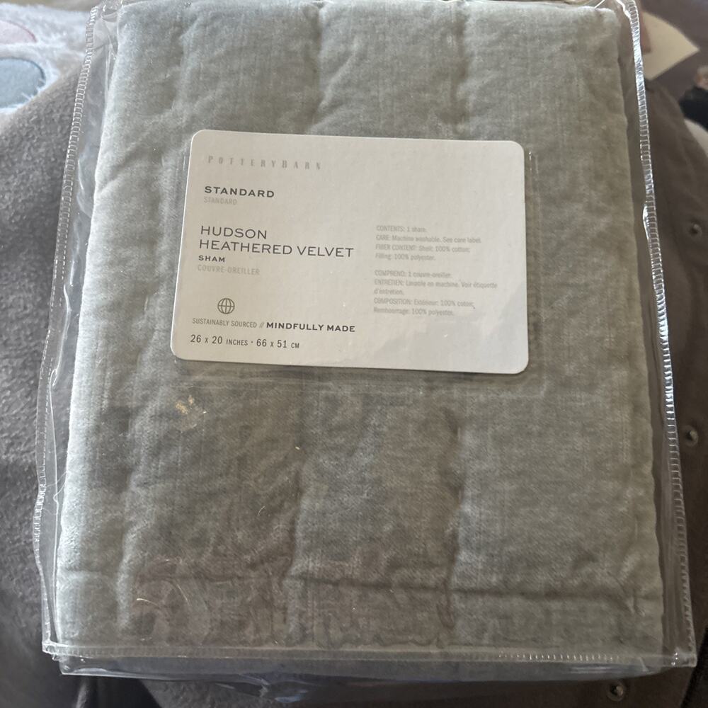 X4 Lot NEW Pottery Barn STANDARD Gray *Hudson Heathered Velvet Pillow SHAM Cover